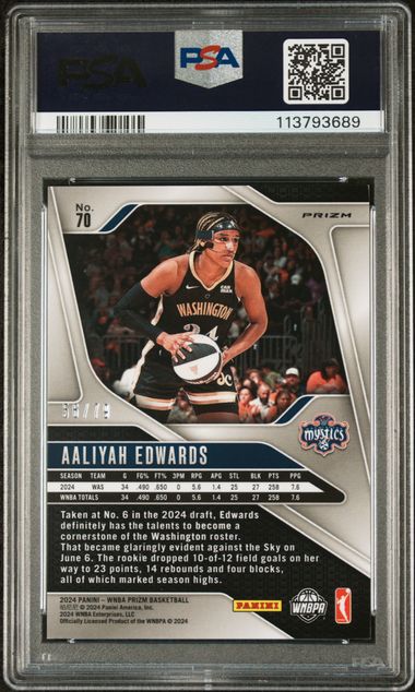 2024 Panini WNBA- Pink Velocity Prizm /79 - Aaliyah Edwards - ROOKIE /79 - PSA 9