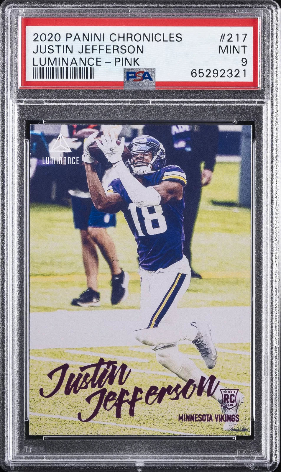 2020 Panini Chronicles Luminance ROOKIE Justin Jefferson ROOKIE #217 Pink PSA 9