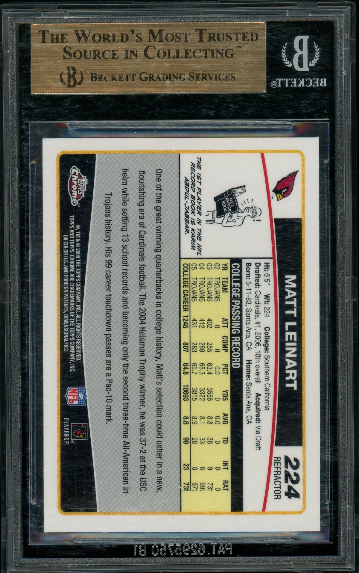 2006 Topps Chrome - Matt Leinart - Special Edition ROOKIE - Refractor - BGS 9.5