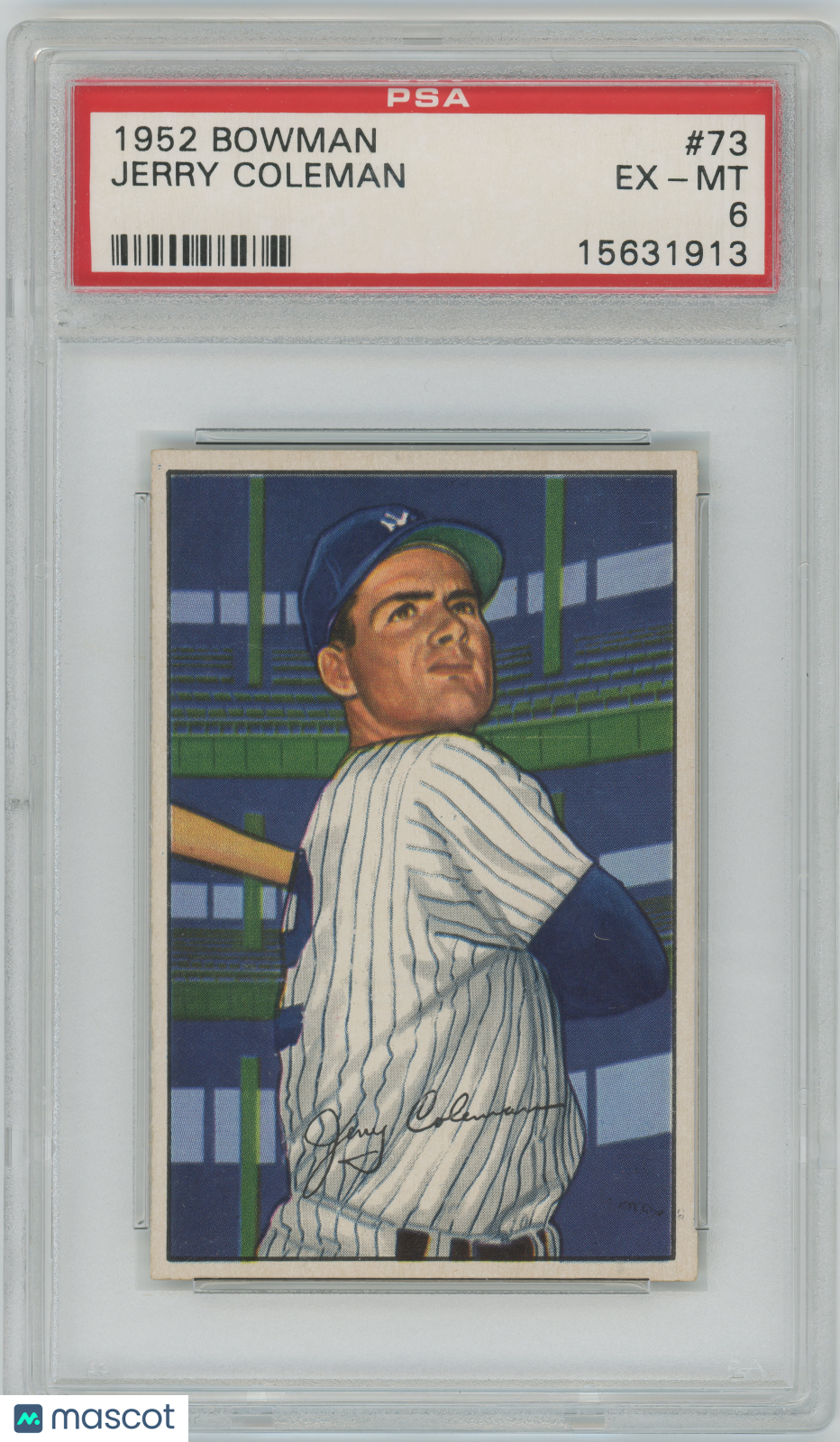 1952 Bowman Baseball - Jerry Coleman #73 - New York Yankees - PSA 6