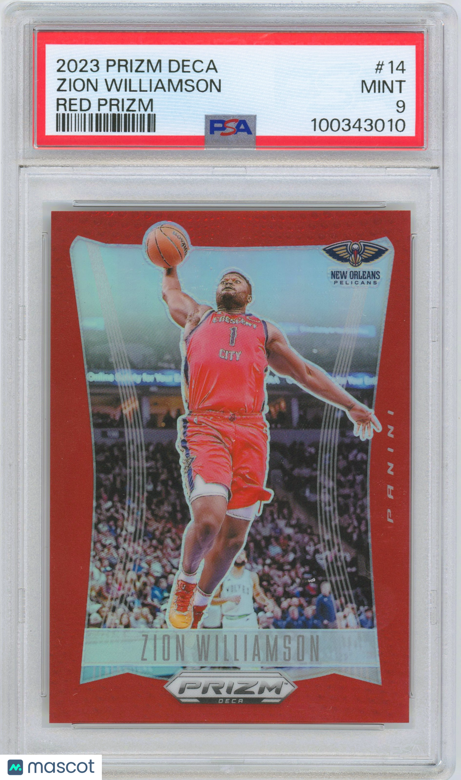 2023 Panini Red Prizm Deca #14 Zion Williamson Pelicans 36/199 PSA 9 MINT /199