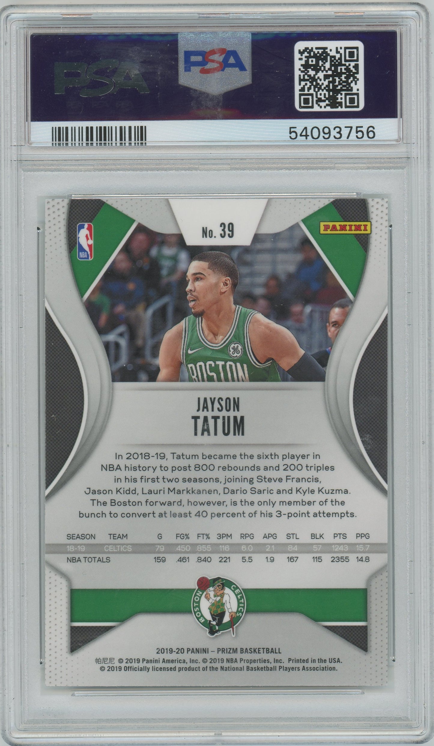 2019 Panini Prizm Jayson Tatum #39 PSA 10
