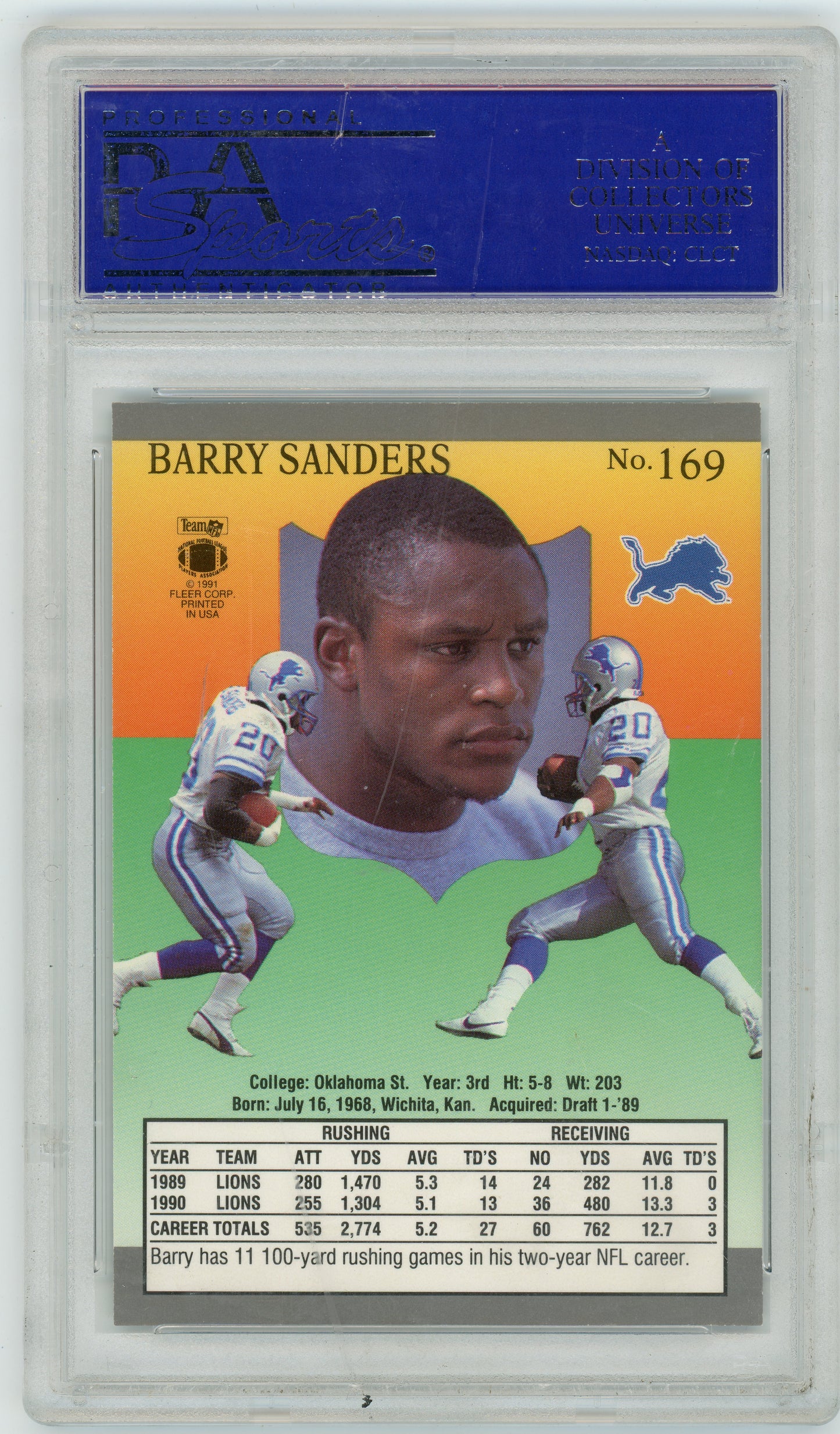 1991 Ultra Football - Barry Sanders #169 - PSA 9