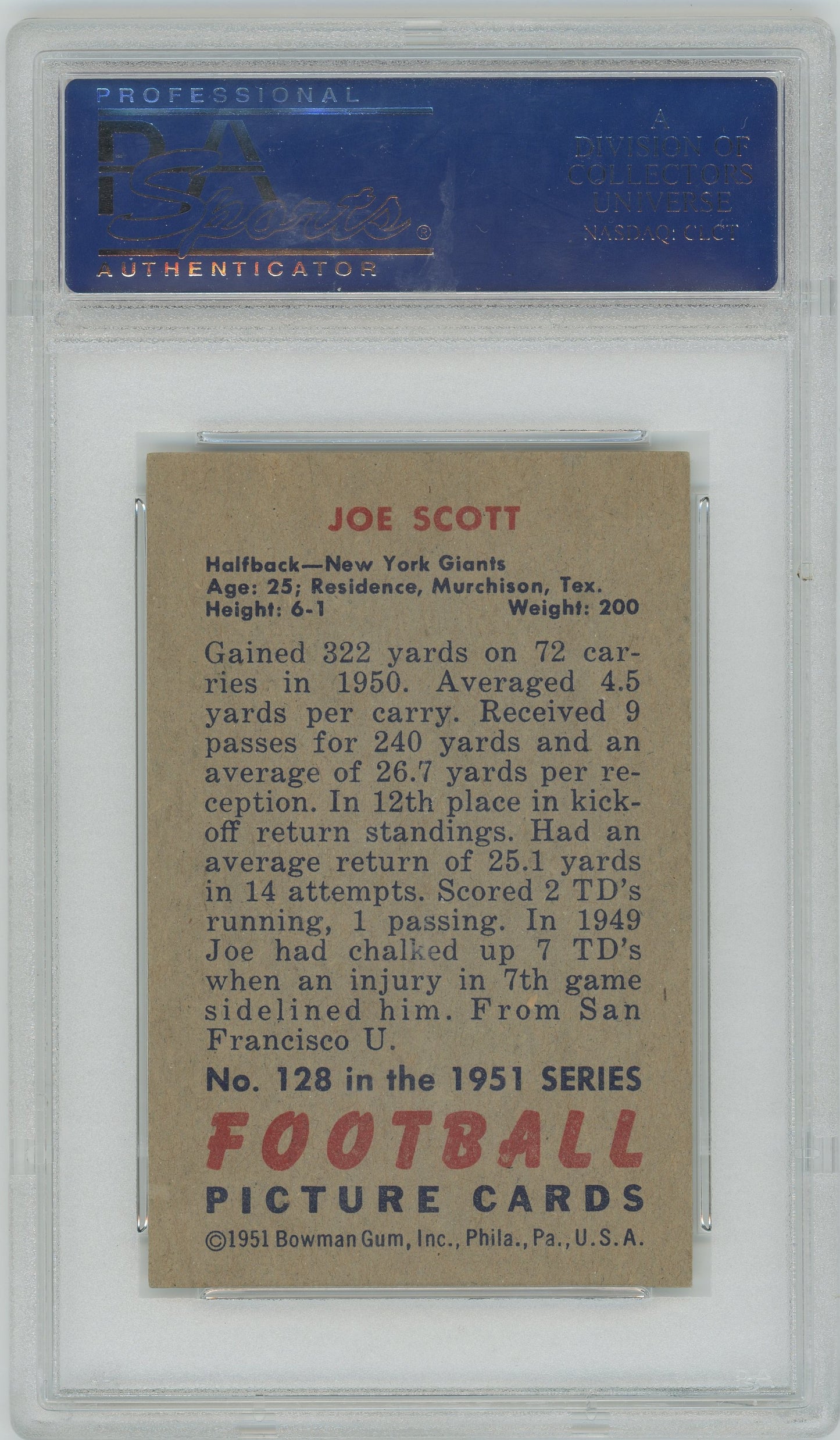 1951 Bowman Joe Scott #128 PSA 7