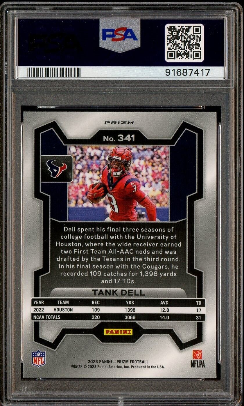 2023 Panini Red White Blue Prizm #341 Tank Dell Texans RC Rookie PSA 9 MINT