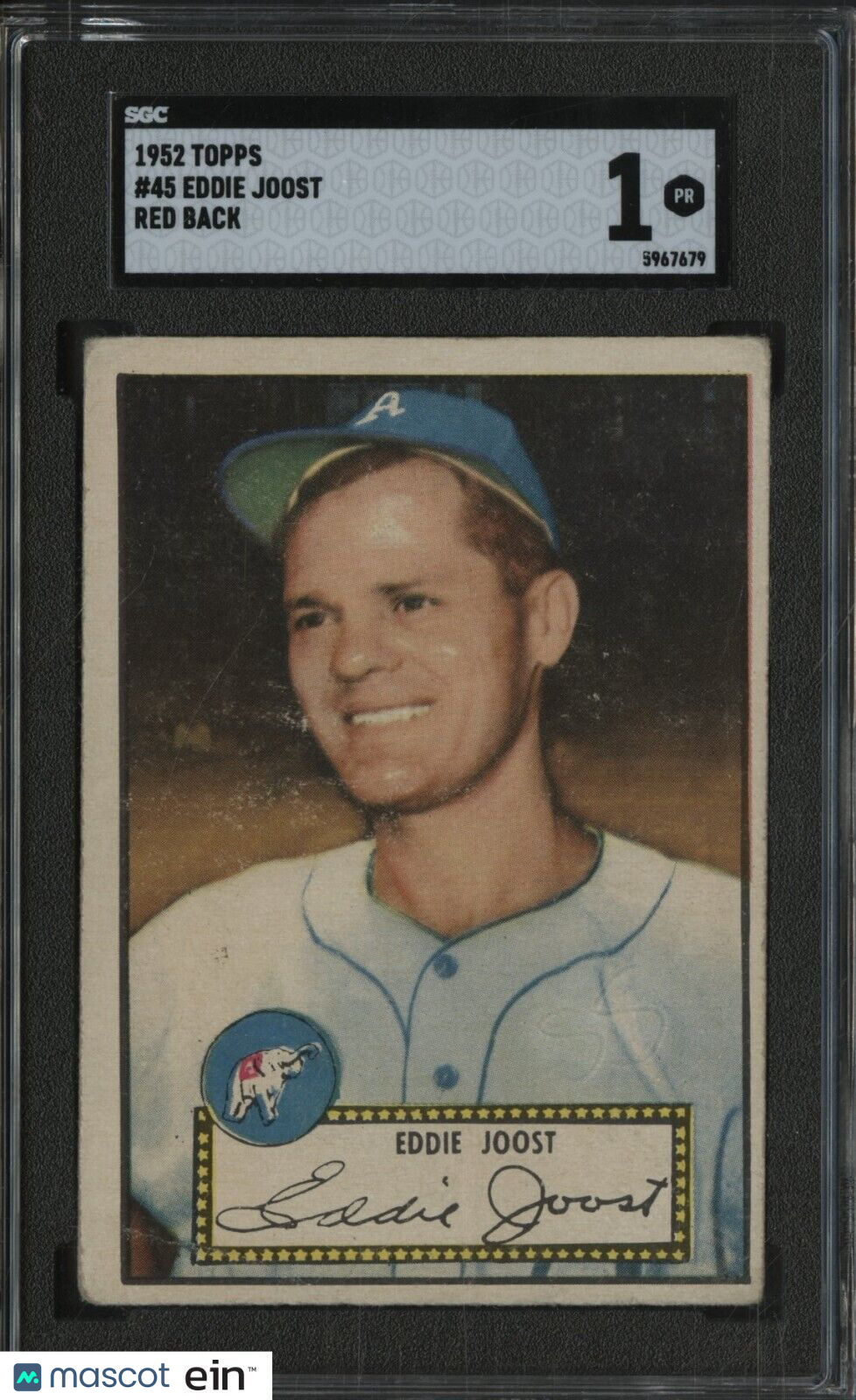 1952 Topps #45 Eddie Joost Philadelphia A's Red Back SGC 1 PR
