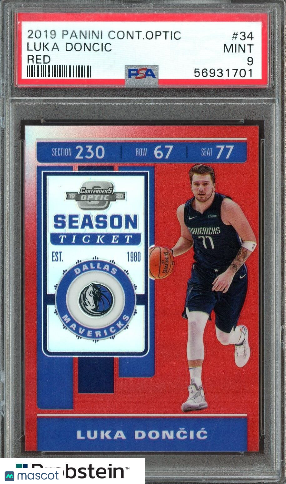 2019 Contenders Optic Season Ticket Red Prizm #34 Luka Doncic Mavericks PSA 9