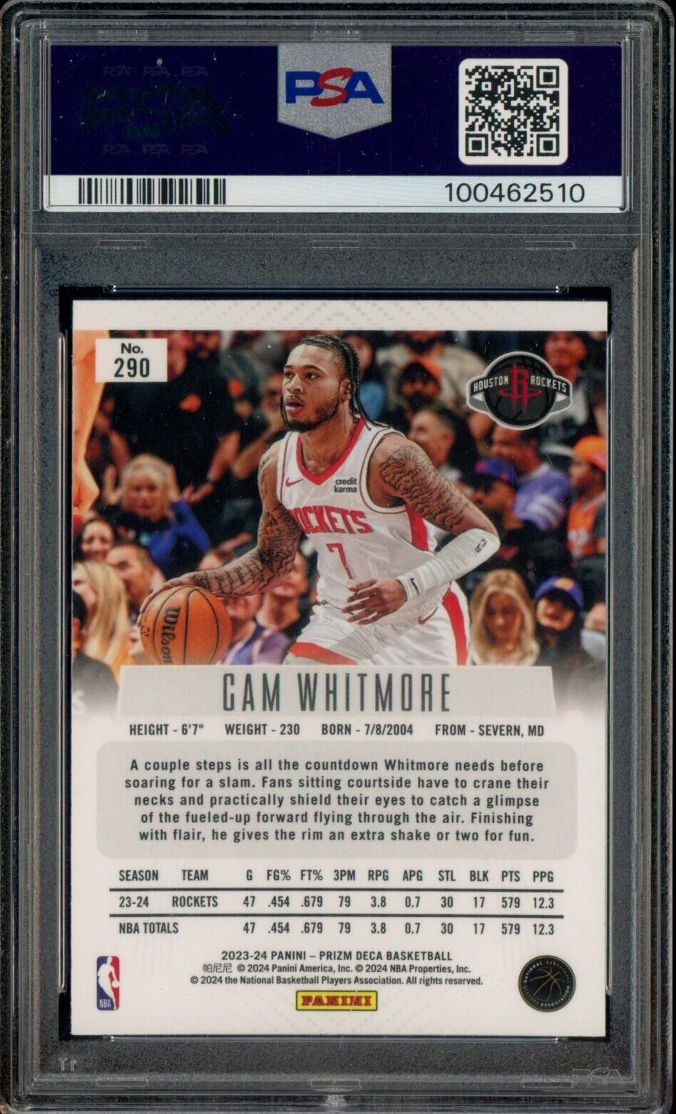 2023 Panini Prizm Deca #290 Cam Whitmore Rockets RC Rookie PSA 9 MINT