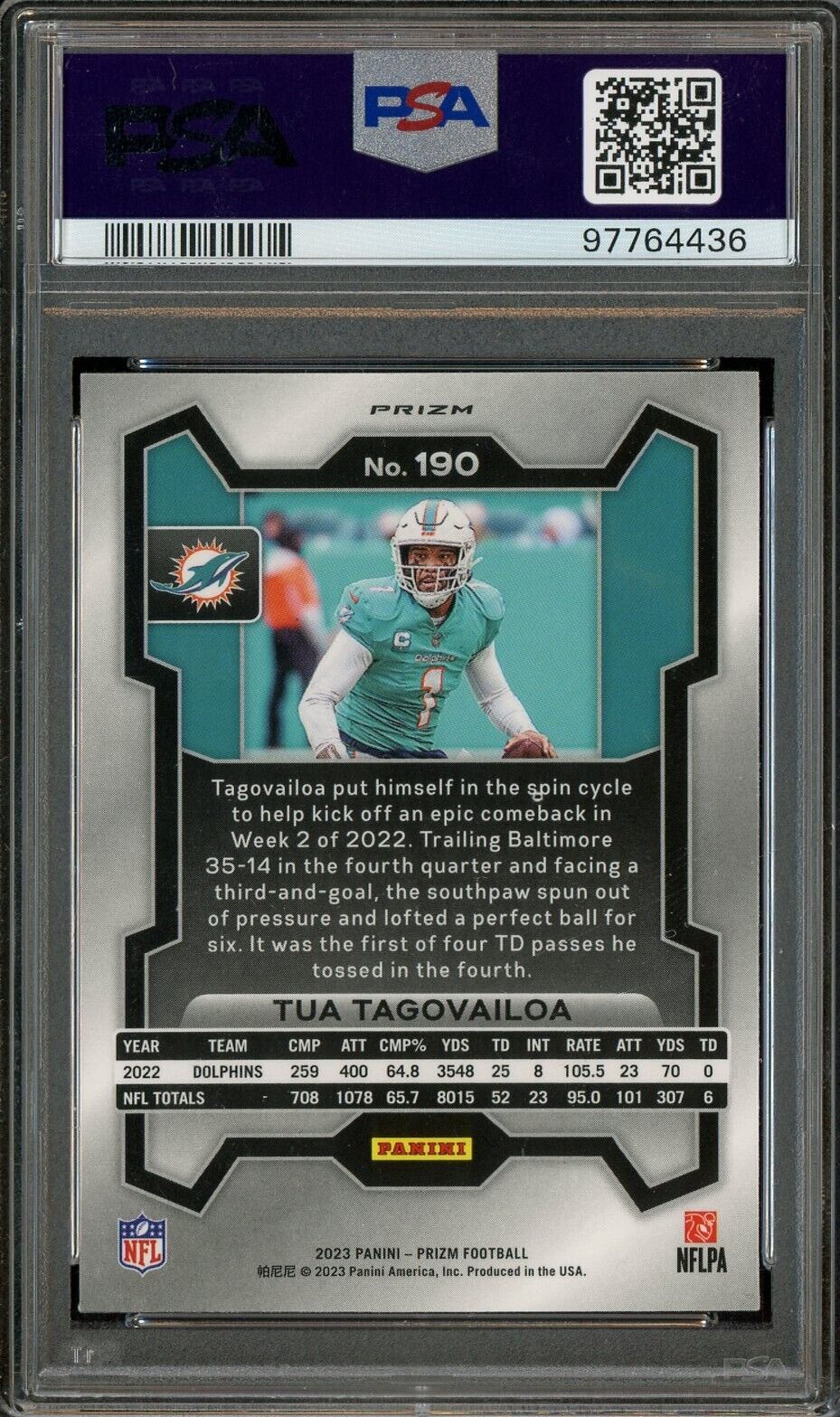 2023 Panini Red Sparkle Prizm #190 Tua Tagovailoa Dolphins PSA 10 GEM MINT