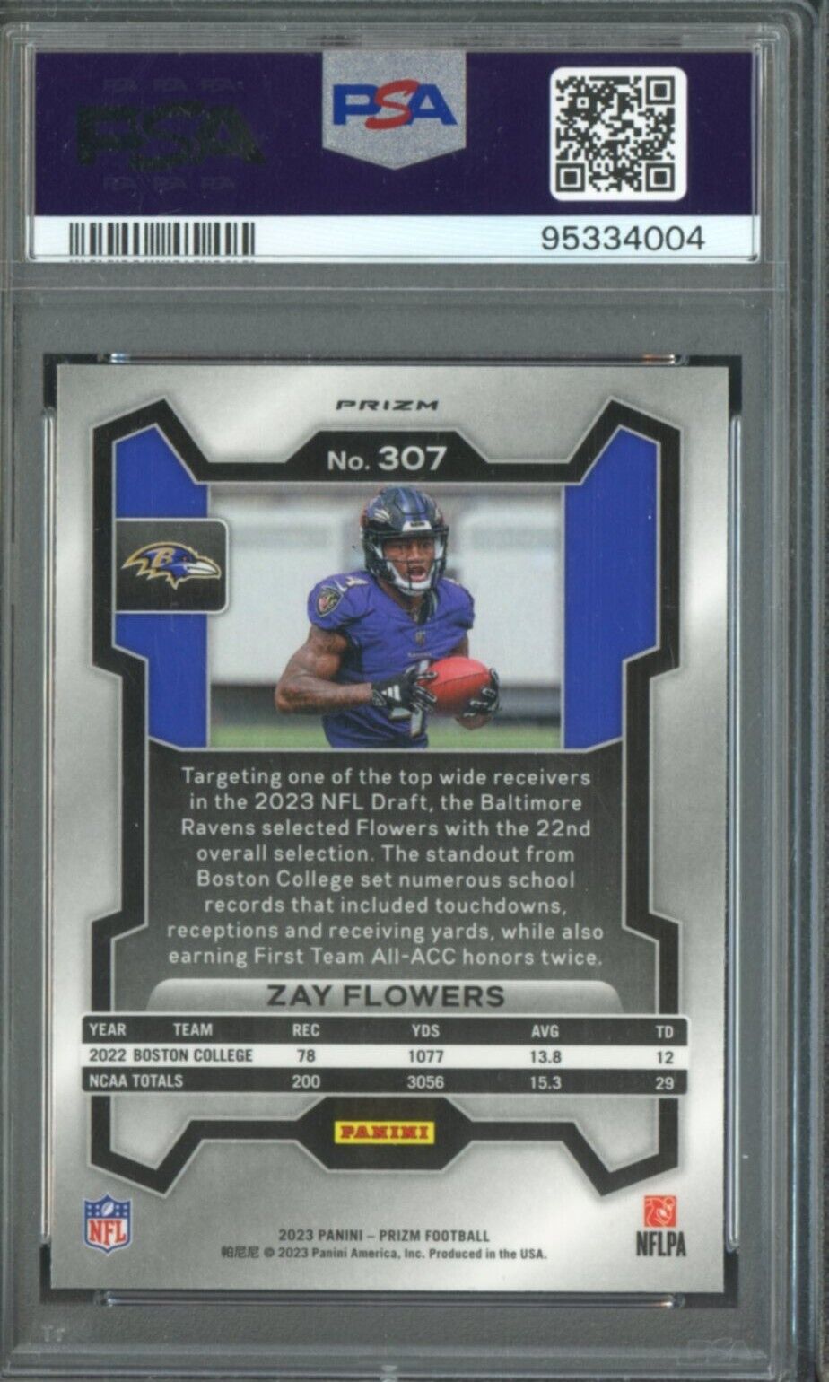 2023 Panini Pink Prizm #307 Zay Flowers Ravens RC Rookie PSA 9 MINT