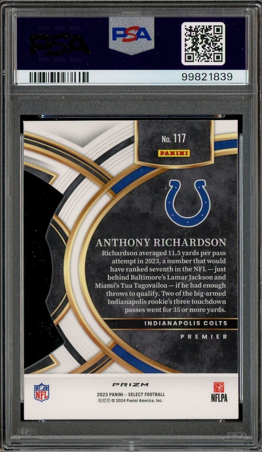 2023 Panini Select Die-Cut Green Yellow Prizm #117 Anthony Richardson RC PSA 10