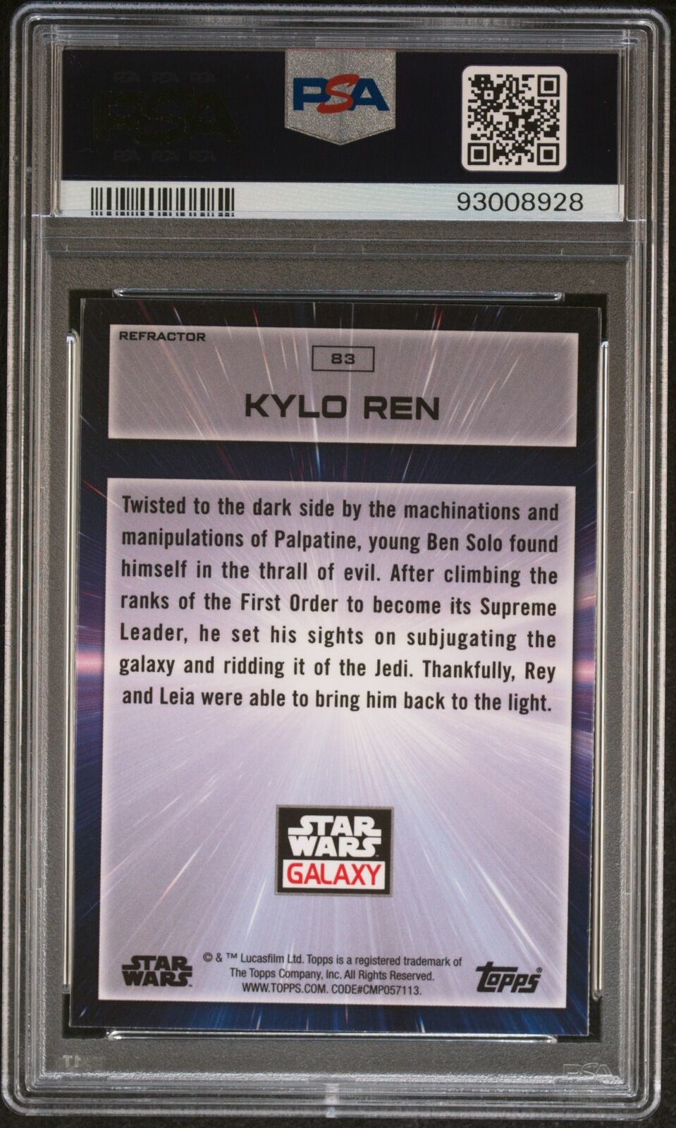 2022 TOPPS CHROME STAR WARS GALAXY REFRACTOR #83 KYLO REN PSA 9
