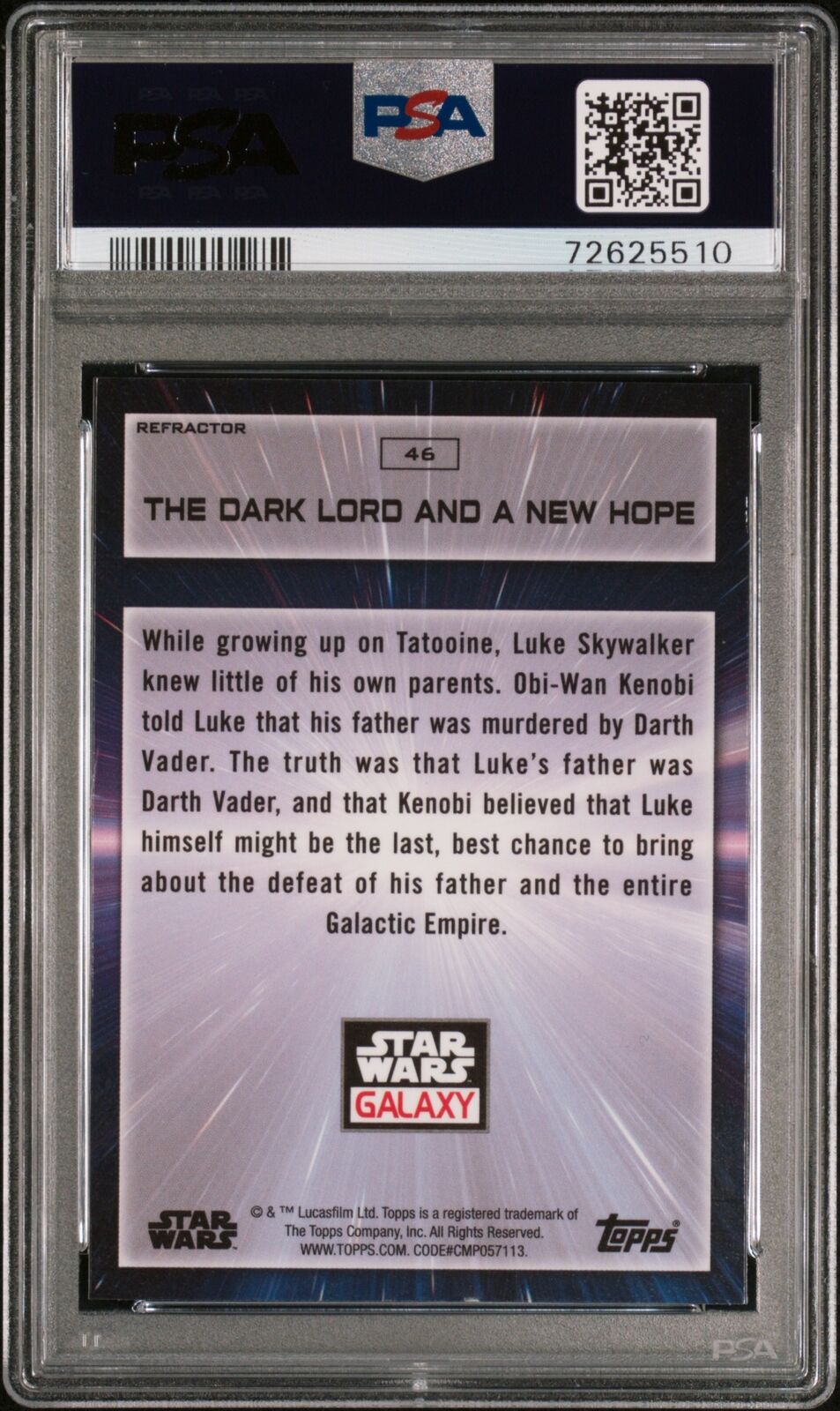 2022 TOPPS CHROME STAR WARS GALAXY REFRACTOR THE DARK LORD AND A NEW HOPE PSA 8