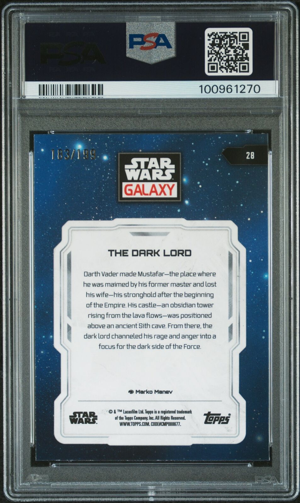 2024 TOPPS CHROME STAR WARS GALAXY AQUA SONAR #28 THE DARK LORD 183/199 PSA 9