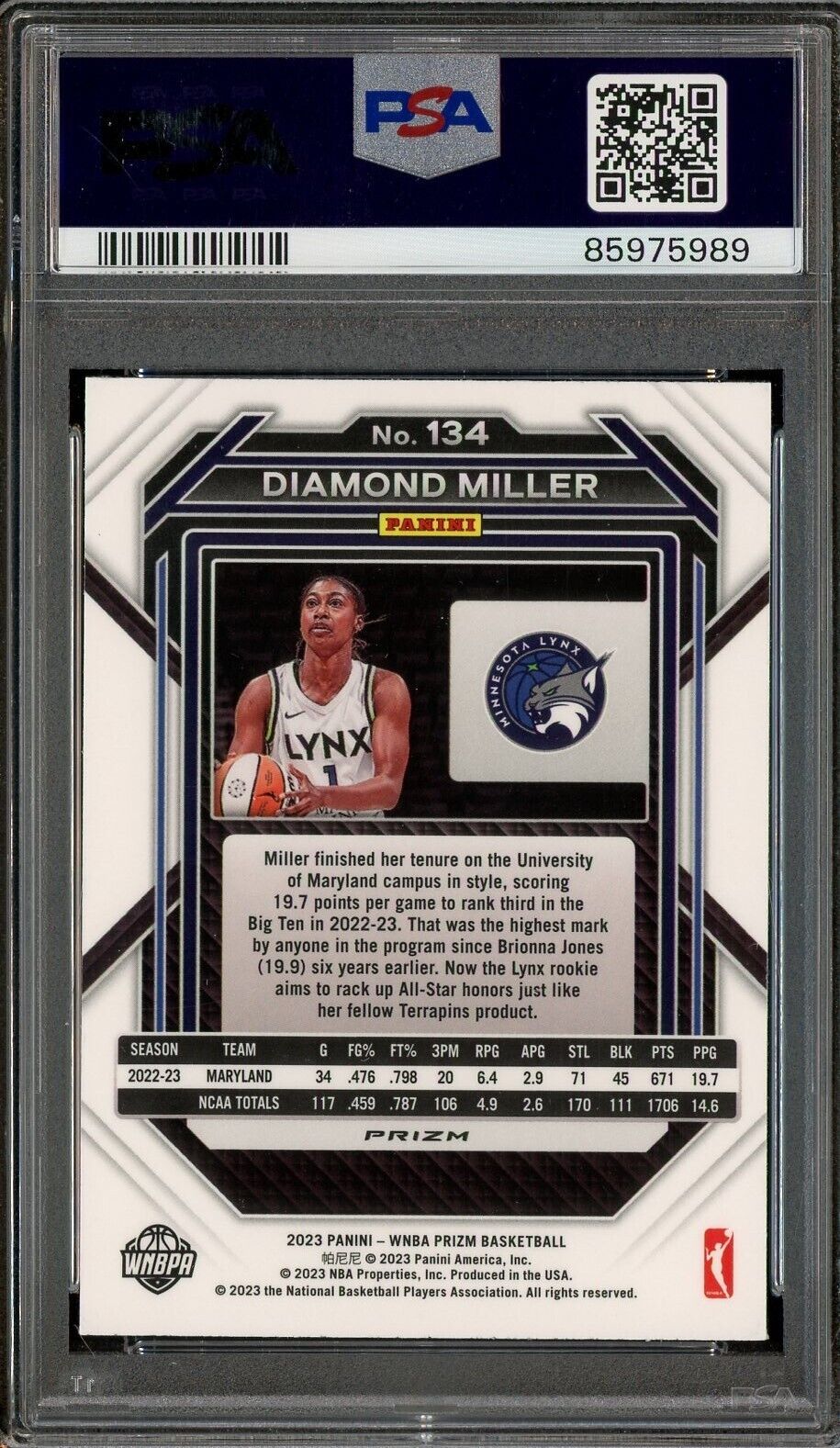 2023 Panini Hyper Prizm WNBA #134 Diamond Miller RC Rookie PSA 10 GEM MINT