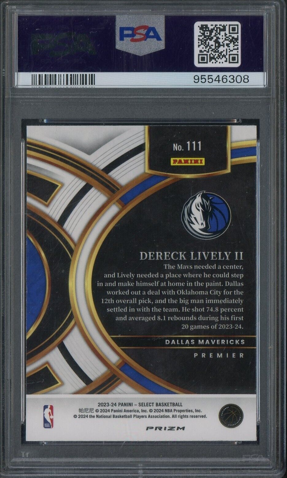 2023 Select Blue Cracked Ice #111 Dereck Lively II Mavericks RC Rookie PSA 10