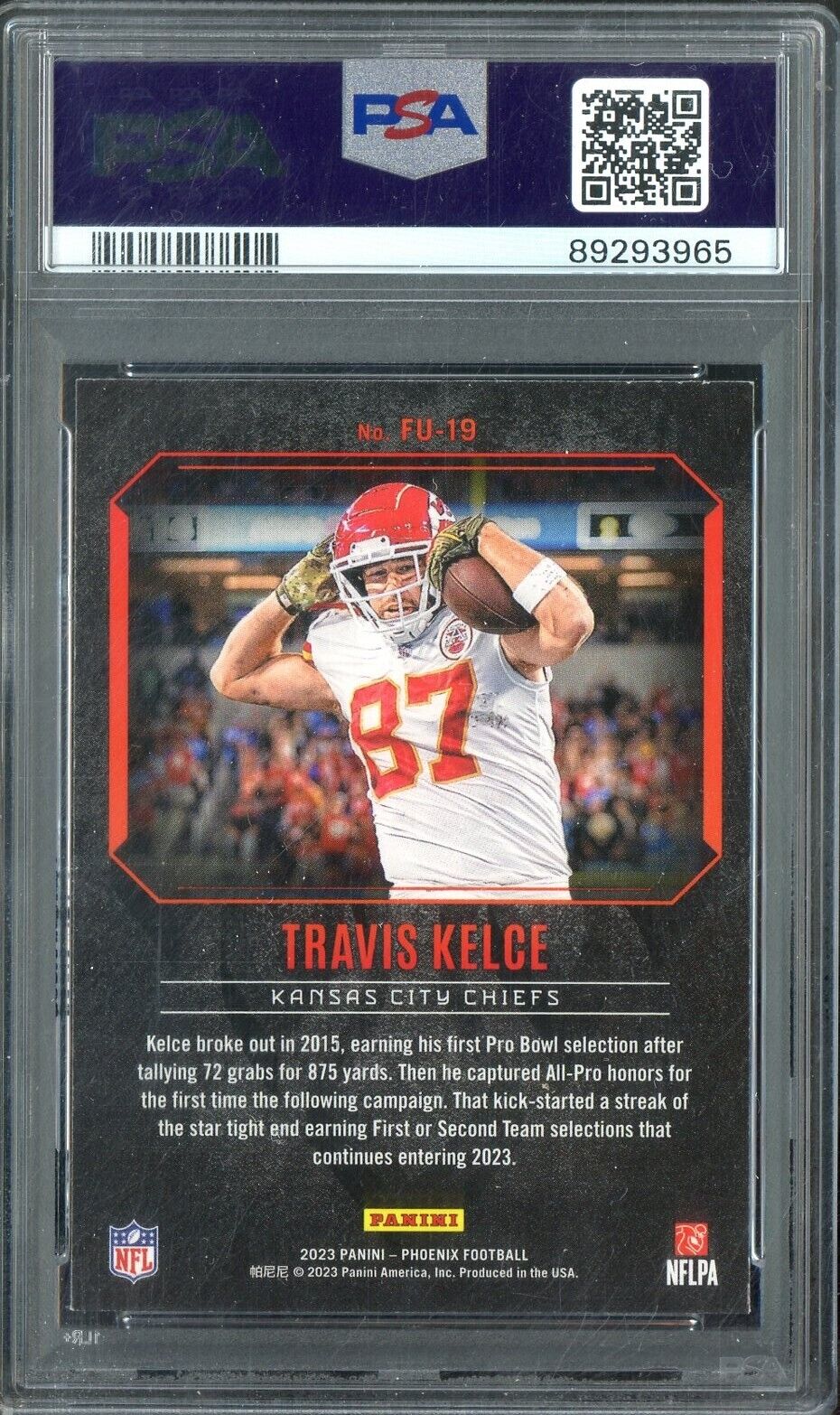 2023 Panini Phoenix Fired Up #FU19 Travis Kelce Kansas City Chiefs PSA 9 MINT