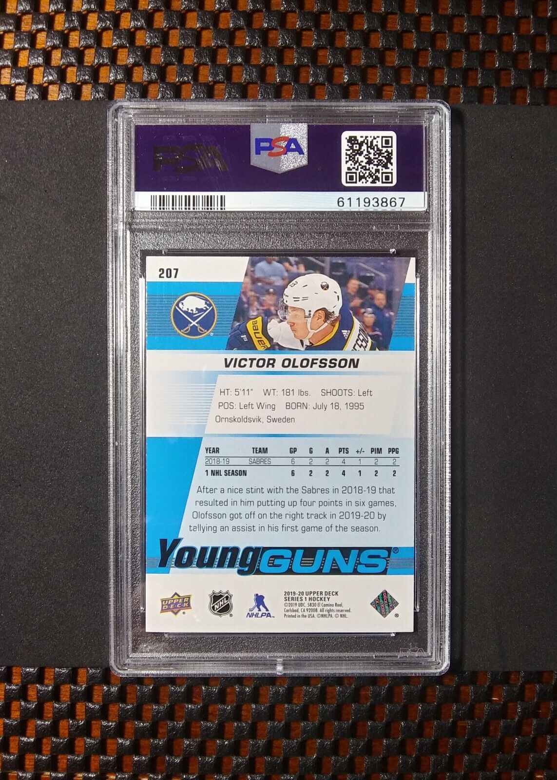 2019-20 Upper Deck Victor Olofsson #207 Rookie - Young Guns ROOKIE - PSA 9