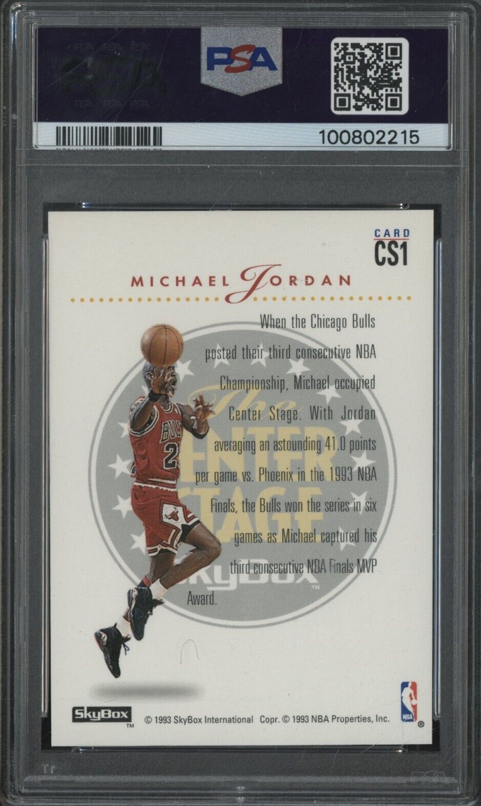 1993 Skybox Premium Center Stage #CS1 Michael Jordan Chicago Bulls HOF PSA 7 NM