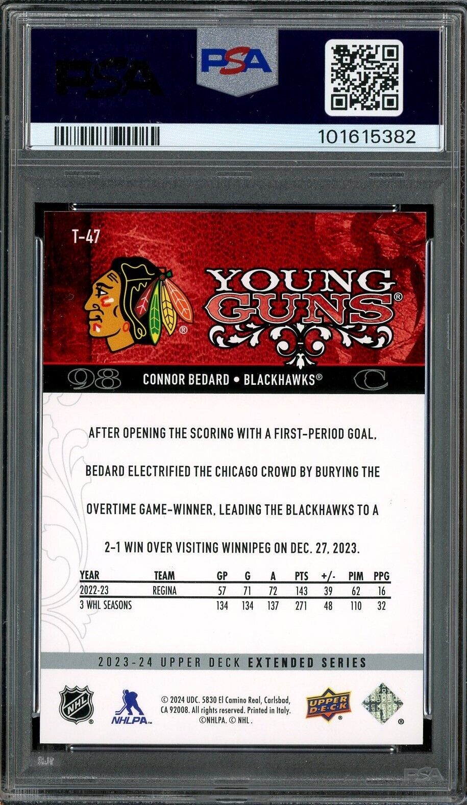 2023 Upper Deck Hockey Young Guns UD Retro Connor Bedard RC Rookie PSA 9 MINT