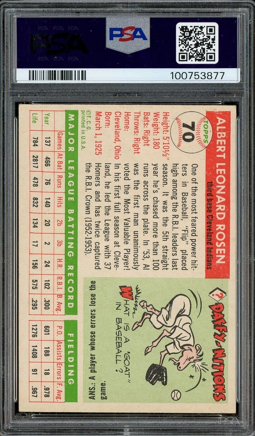 1955 Topps MLB Baseball - Al Rosen #70 - Cleveland Indians - PSA 5