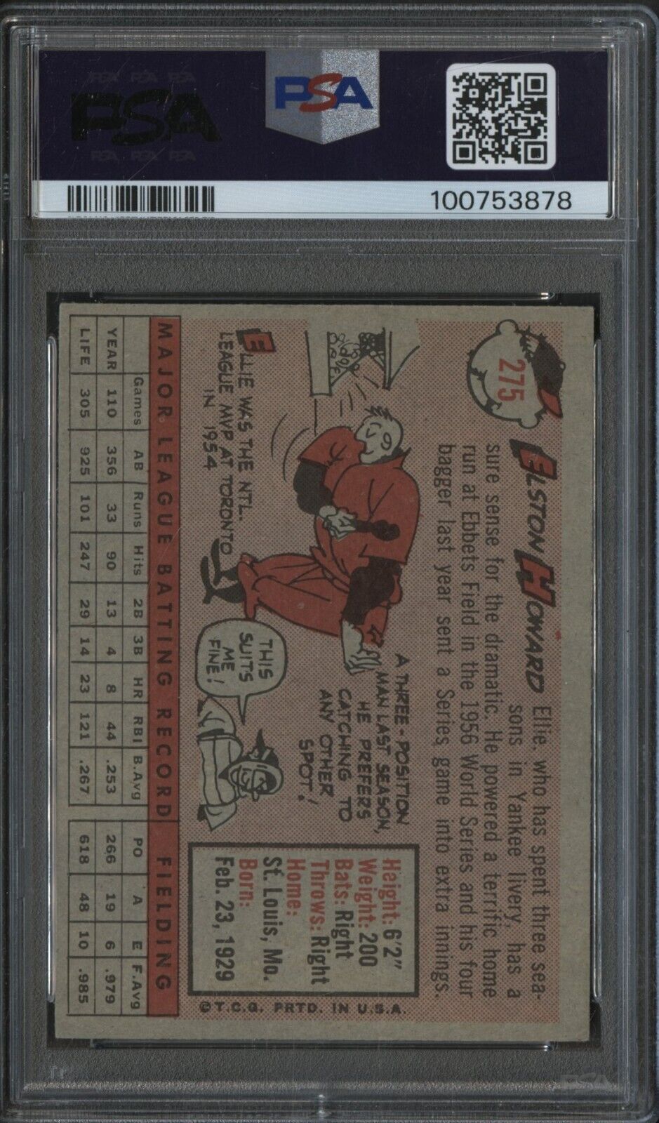 1958 Topps #275 Elston Howard New York Yankees PSA 5