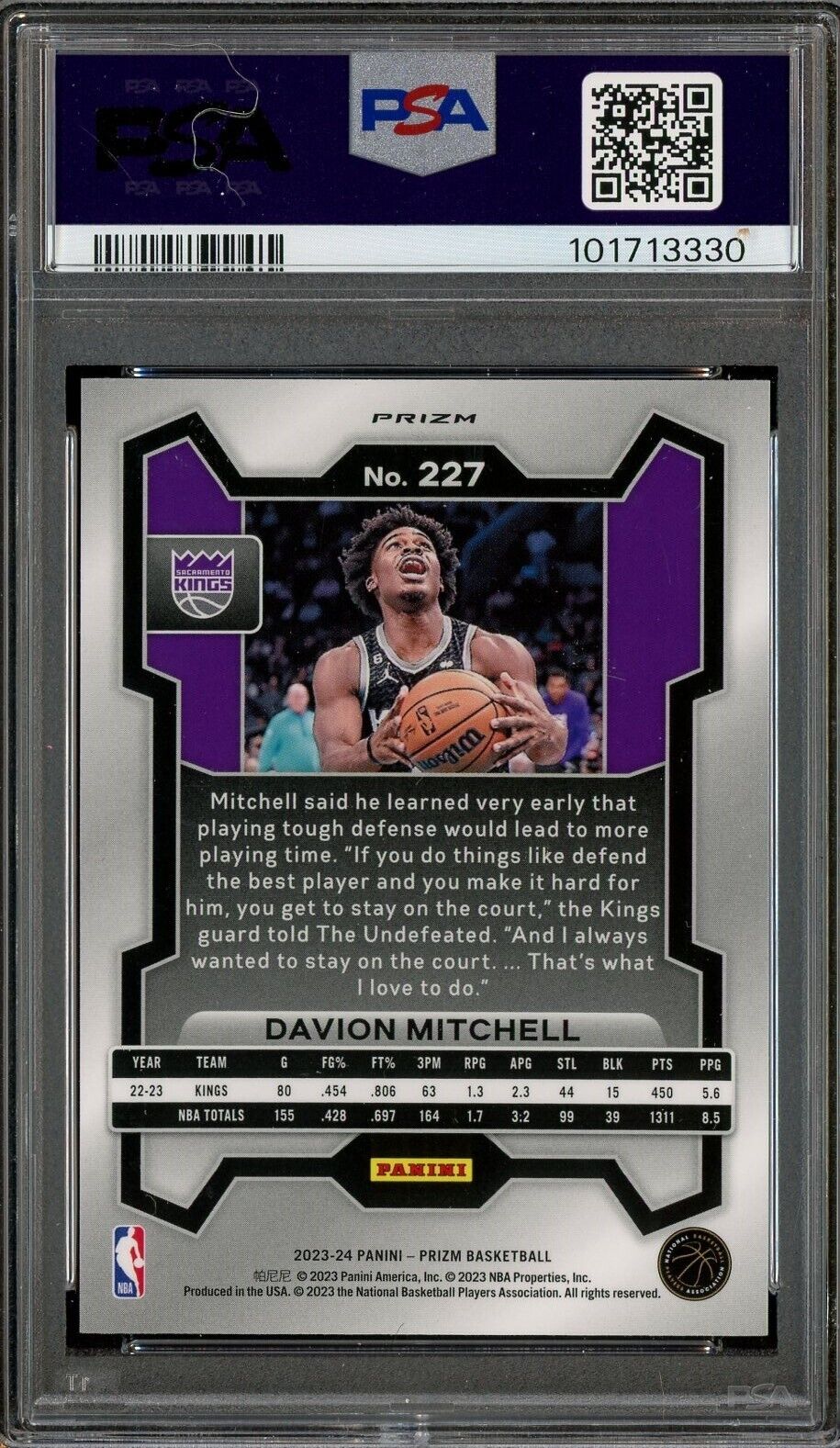 2023 Panini Orange Ice Prizm #227 Davion Mitchell Kings PSA 10 POP 1