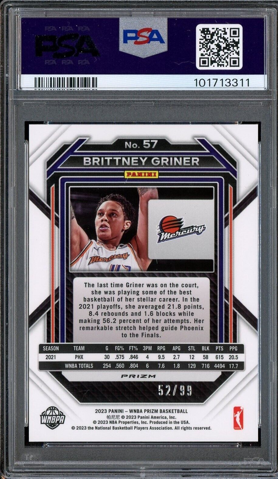 2023 Panini Prizm WNBA Premium Set #57 Brittney Griner /99 PSA 10 POP 1