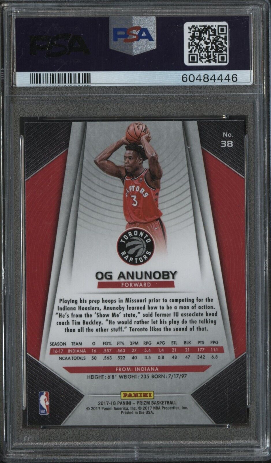 2017 Panini Prizm #38 OG Anunoby Toronto Raptors RC Rookie PSA 9 - ROOKIE