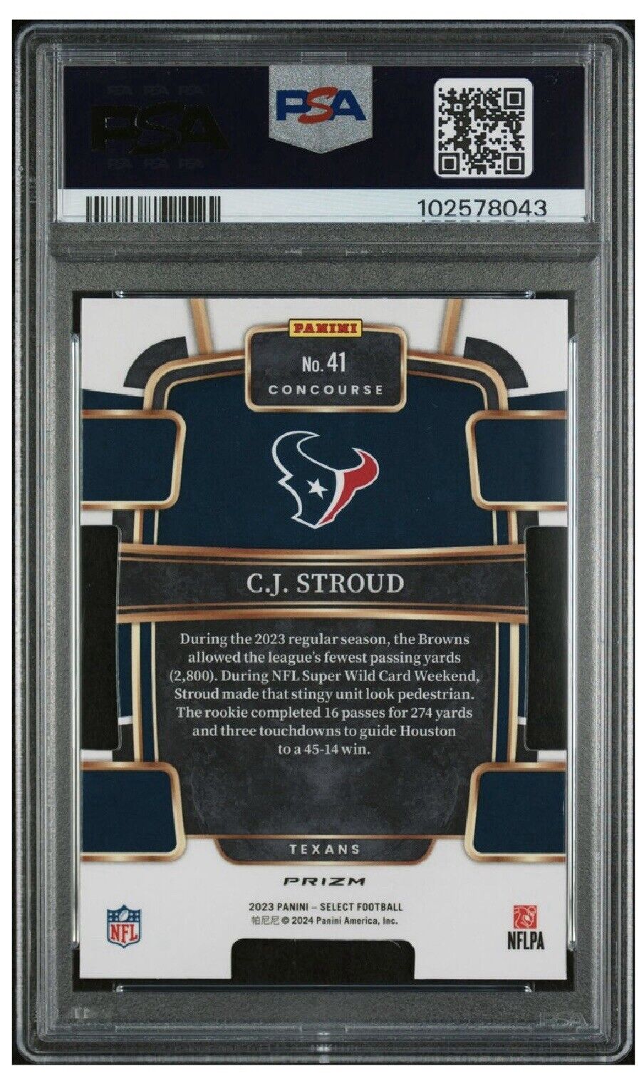 2023 Panini Select C.J. Stroud #41 Die-Cut Rookie PSA 9