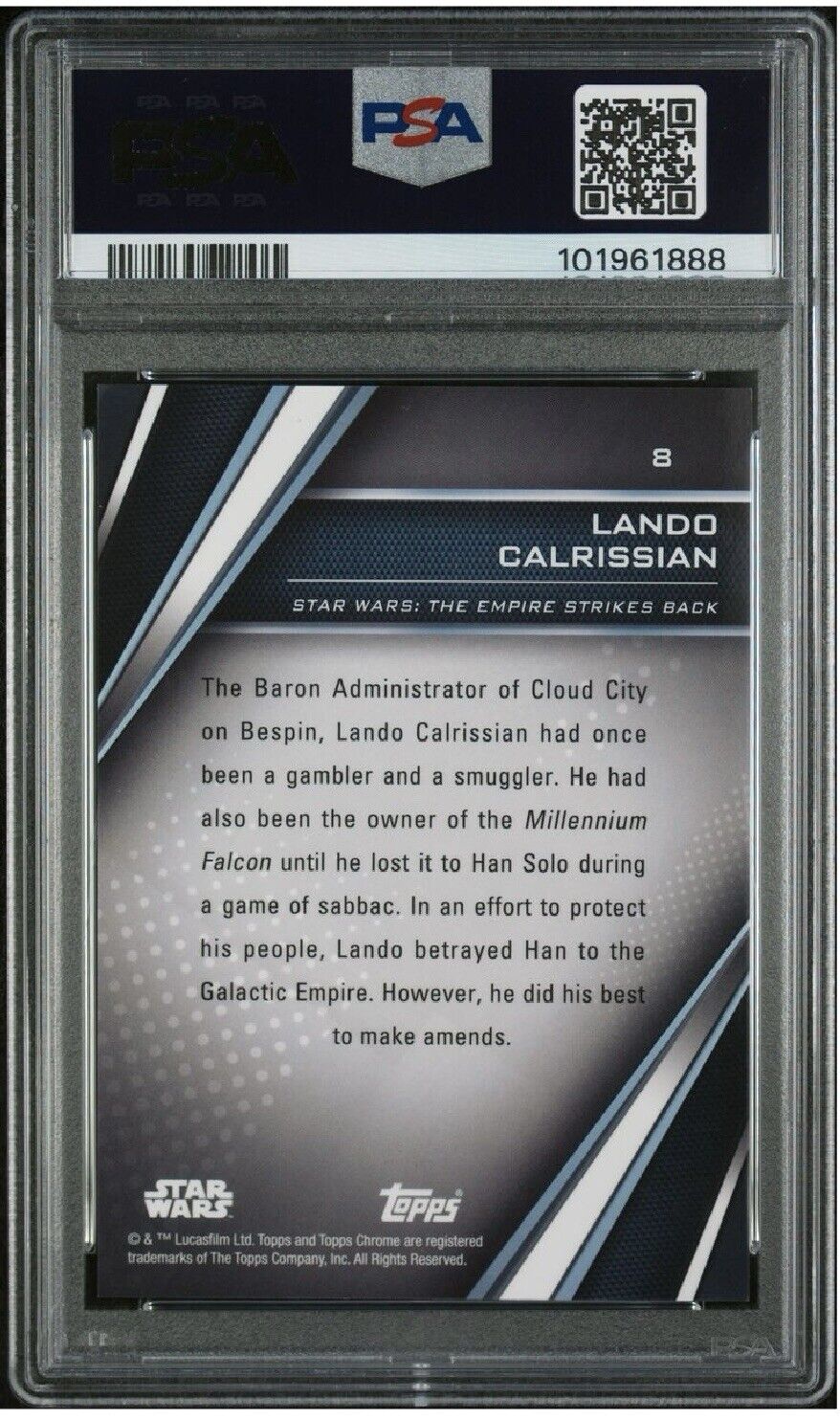 Star Wars 3 Lando Calrissian #8 - /125 Purple Refractor PSA 9 - /125