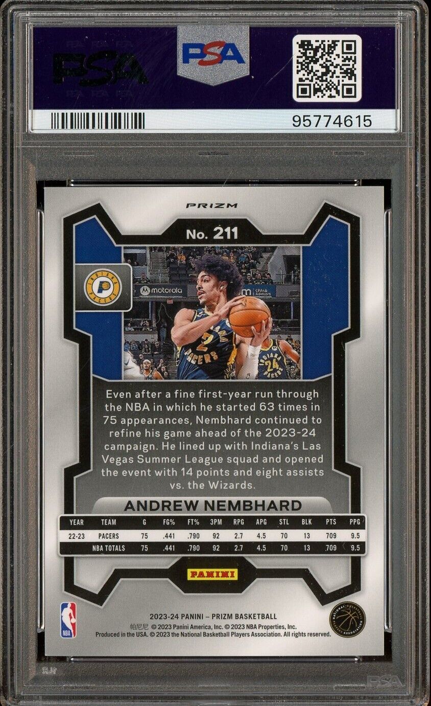 2023 Panini White Sparkle Prizm #211 Andrew Nembhard Pacers PSA 9 MINT