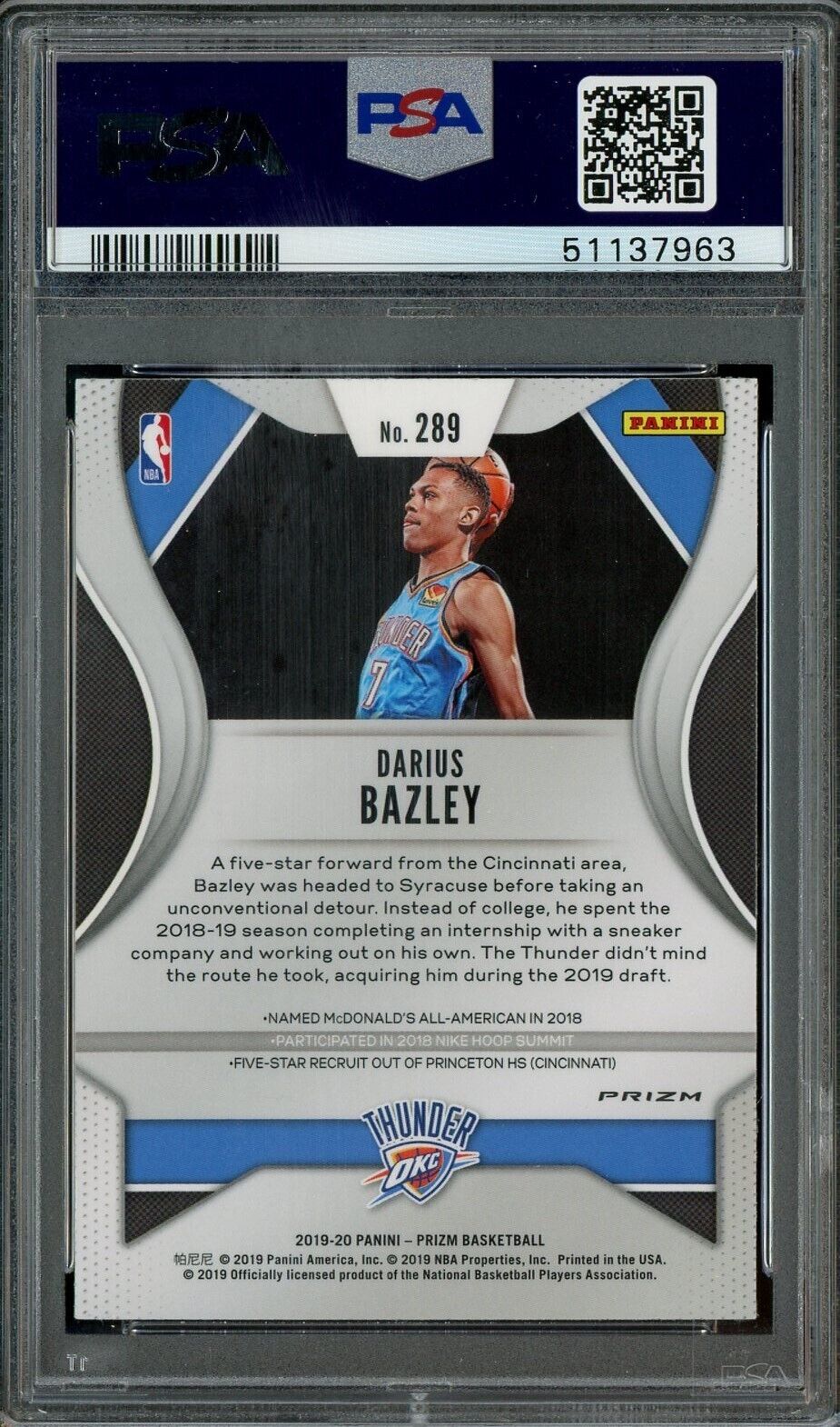 2019 Panini Ruby Wave Prizm #289 Darius Bazley RC Rookie PSA 10 GEM MINT