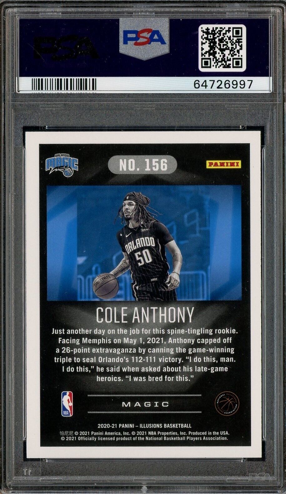 2020 Panini Illusions Trophy Collection Asia Red Cole Anthony - PSA 9 - ROOKIE