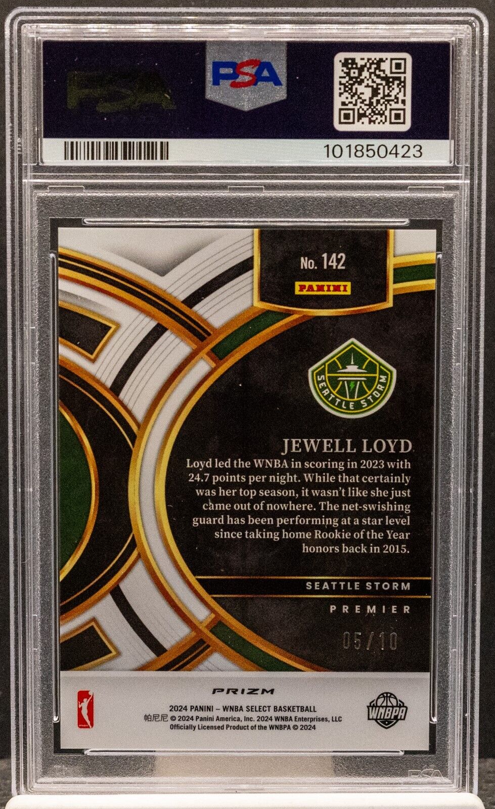 101850423 Jewell Loyd 2024 Select WNBA 142 Gold Prizm 5/10 PSA 10 - GOLD /10
