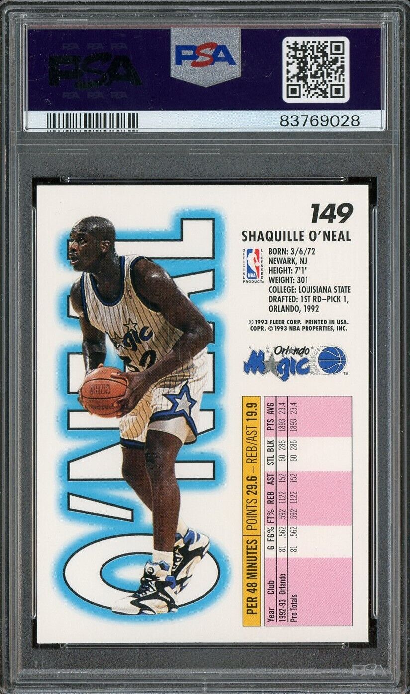 1993 Fleer #149 Shaquille O'Neal Orlando Magic HOF PSA 7 NM