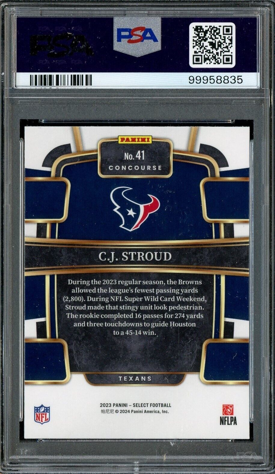 Auction #1 2023 Select #41 CJ Stroud Texans RC Rookie PSA 9 MINT - ROOKIE