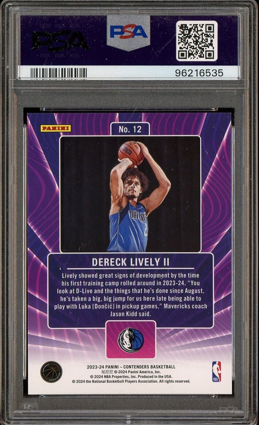 2023 Contenders Lottery Ticket Playoff Ed. Dereck Lively II Mavericks /99 PSA 9