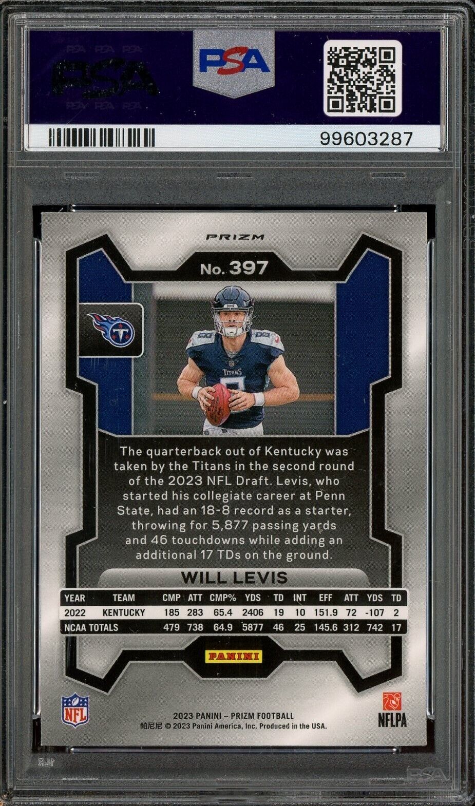 2023 Panini Silver Prizm #397 Will Levis Titans RC Rookie PSA 9 MINT - ROOKIE