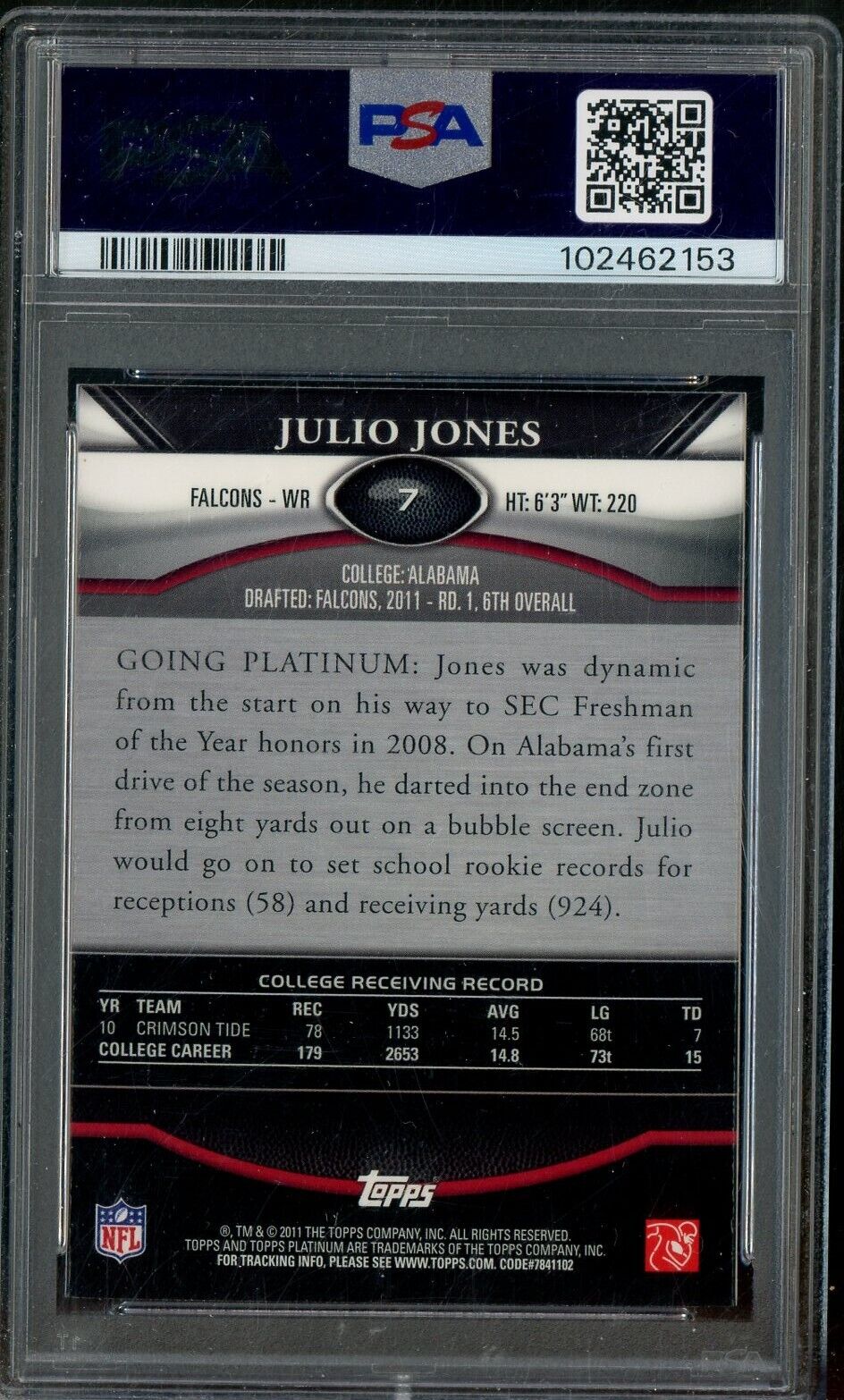 2011 Topps Platinum #7 Julio Jones RC Rookie XFRACTOR PSA 9 Falcons ROOKIE