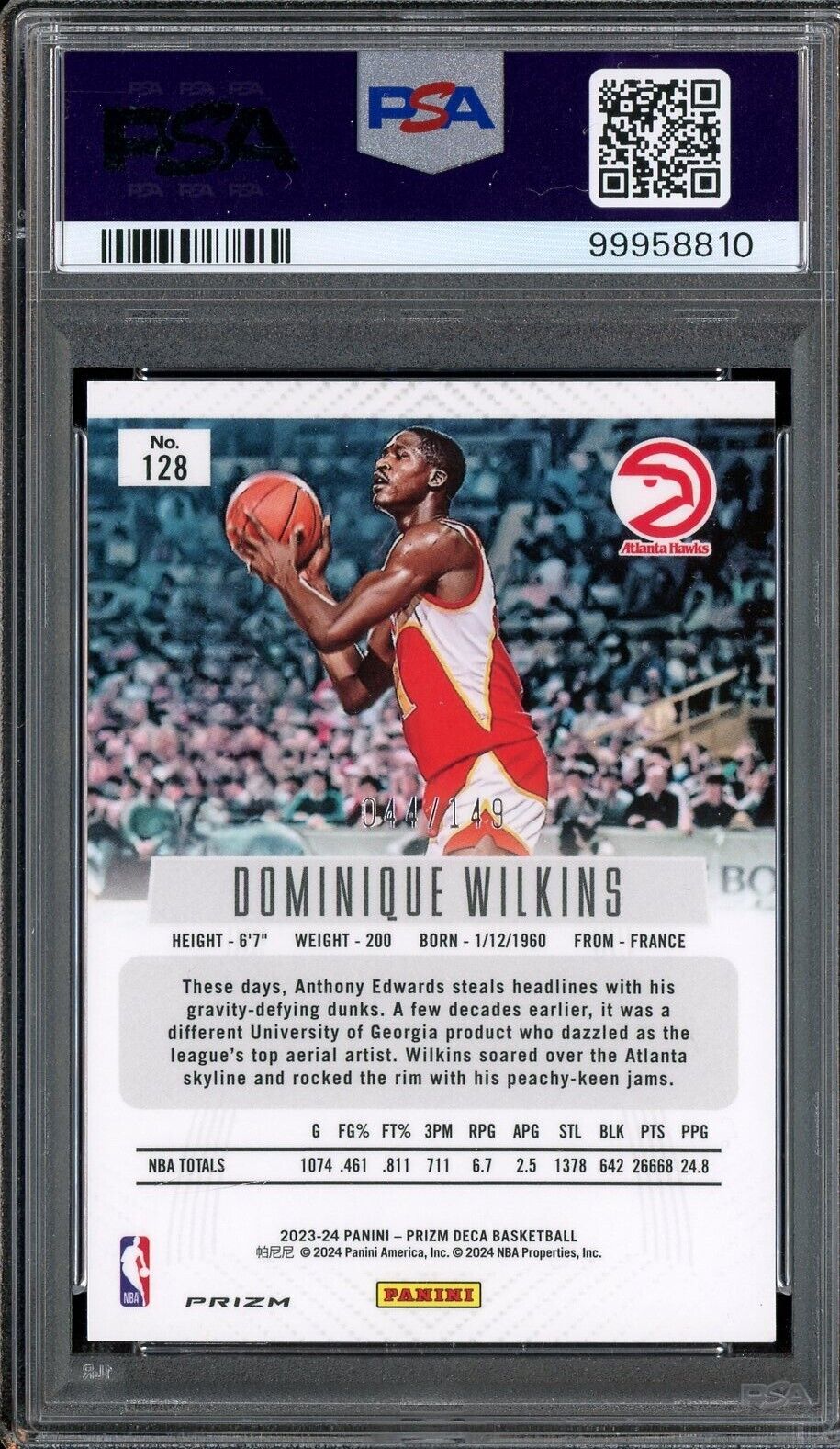 2023 Panini Deca Blue Prizm #128 Dominique Wilkins HOF - /149 PSA 10 - /149