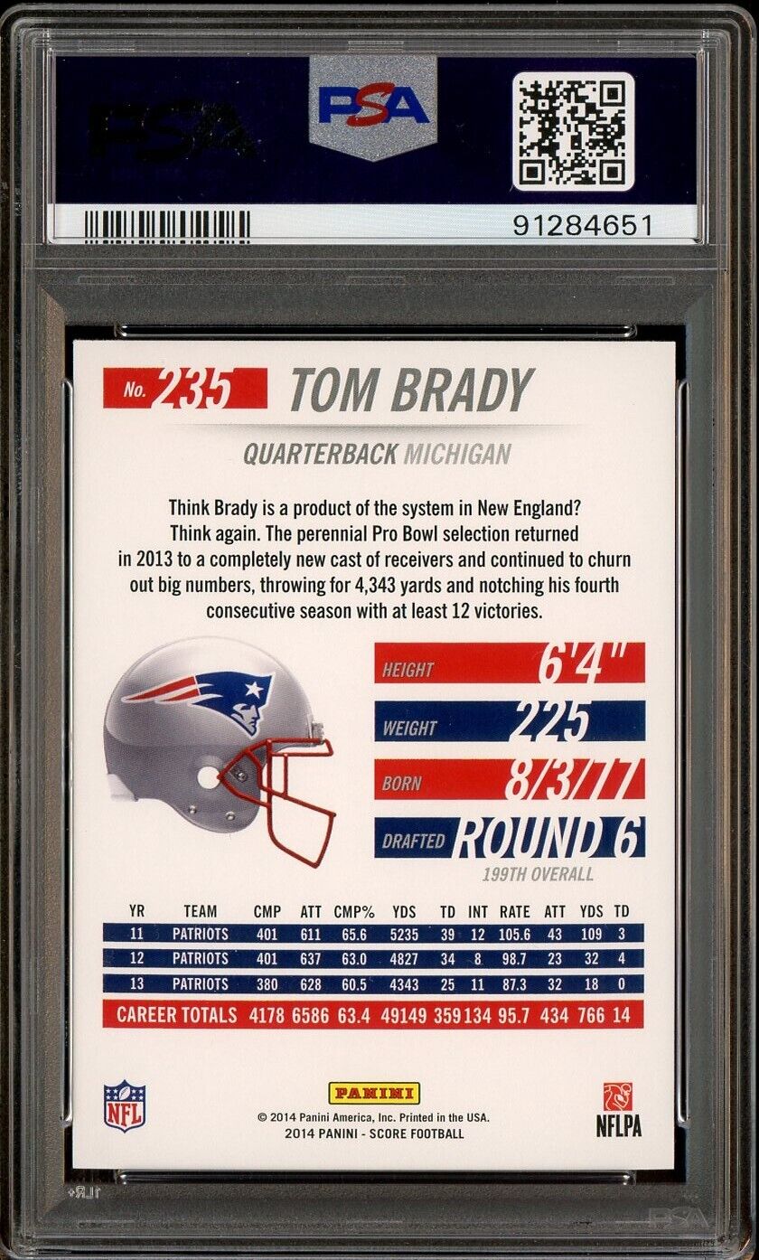 2014 Panini Score #235 Tom Brady New England Patriots PSA 10 GEM MINT