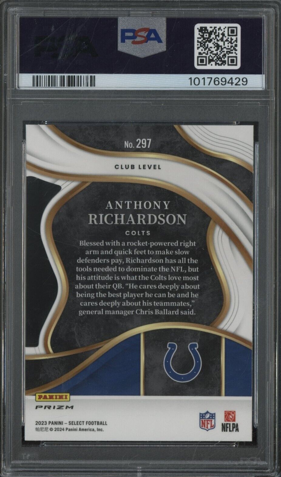2023 Panini Select Anthony Richardson #297 Die Cut Silver Prizm PSA - ROOKIE