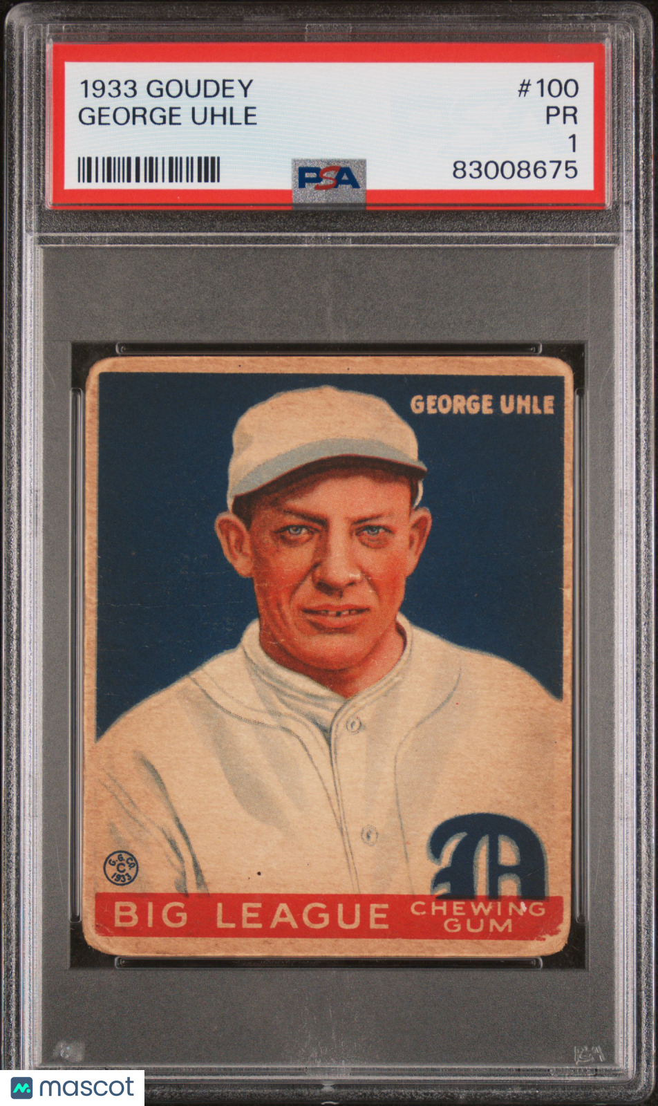 1933 Goudey #100 George Uhle Detroit Tigers PSA 1 PR