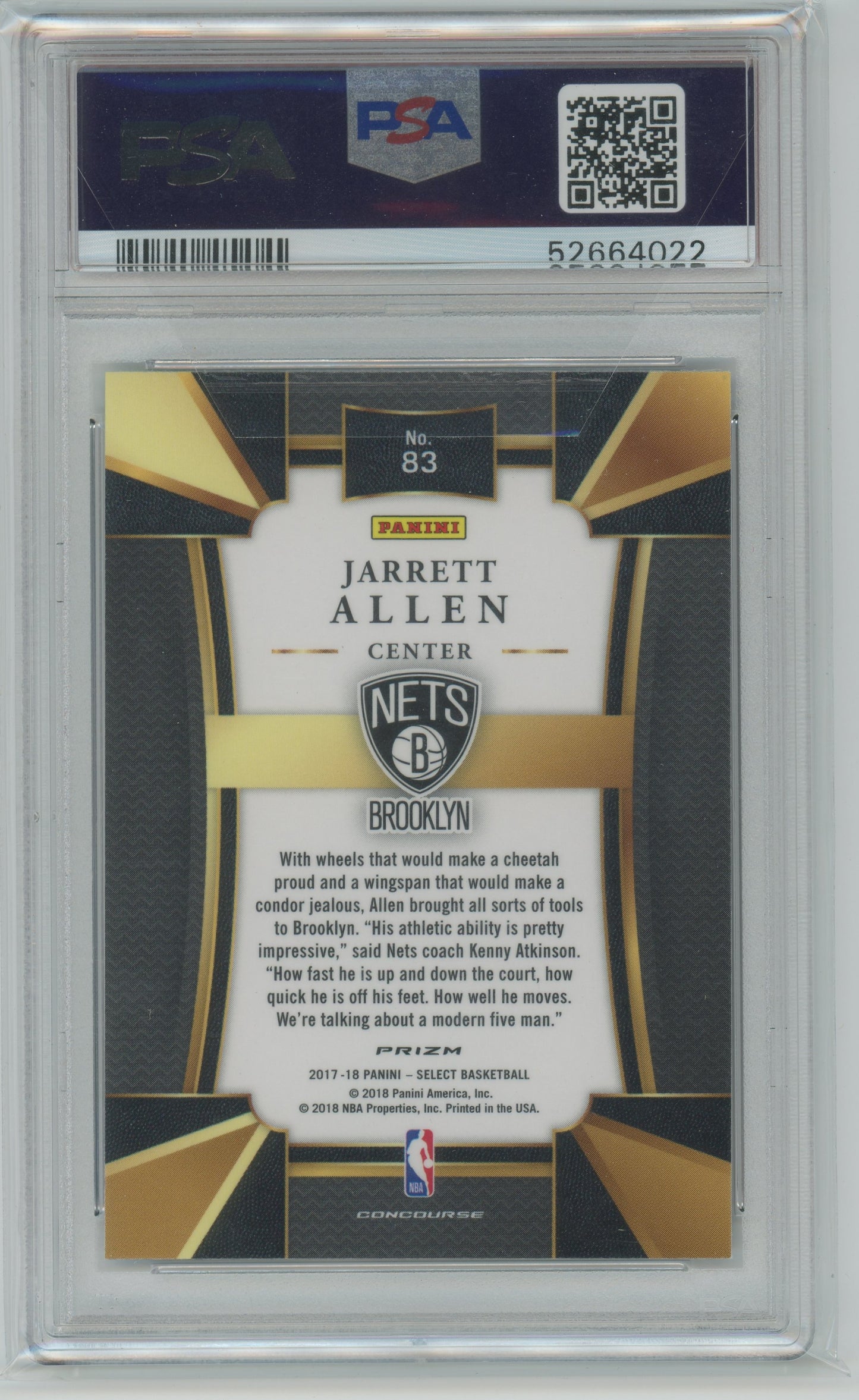 2017 Panini Select Jarrett Allen #83 Tri Color Prizm ROOKIE PSA 10