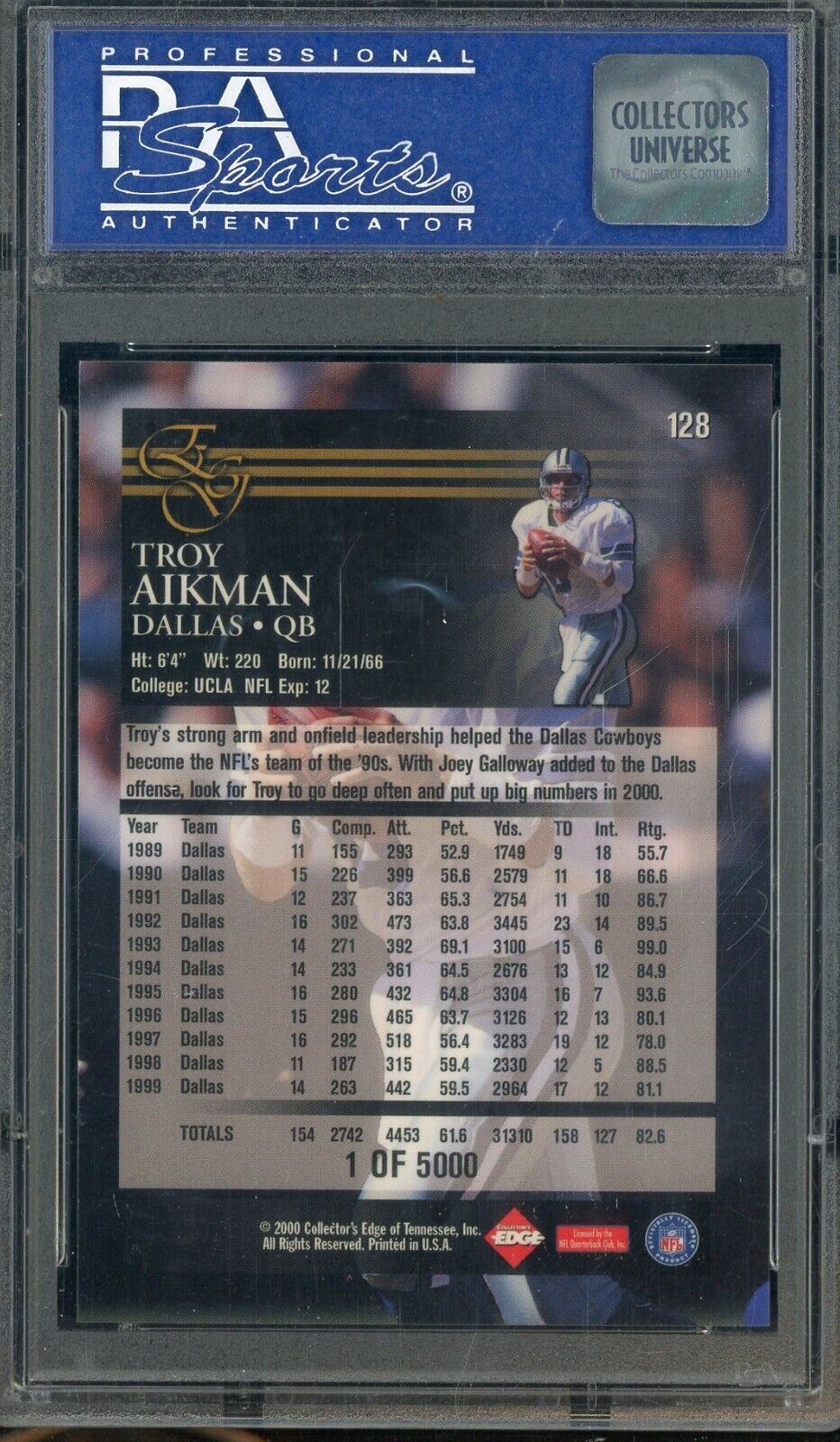 2000 Collector's Edge Graded Uncirculated - Troy Aikman HOF /5000 PSA 9 - /5000