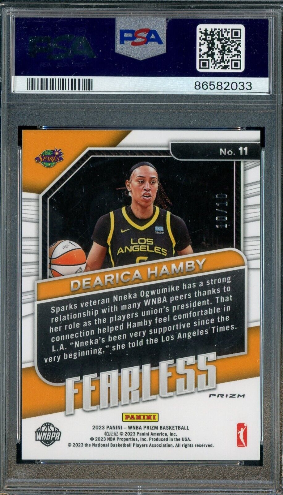 2023 Prizm WNBA - Dearica Hamby - Fearless - Gold /10 -Bookend #10/10 - PSA 10