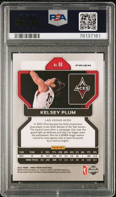 2022 Panini Prizm WNBA - Kelsey Plum #68 - White Sparkle Prizm SSP - PSA 10
