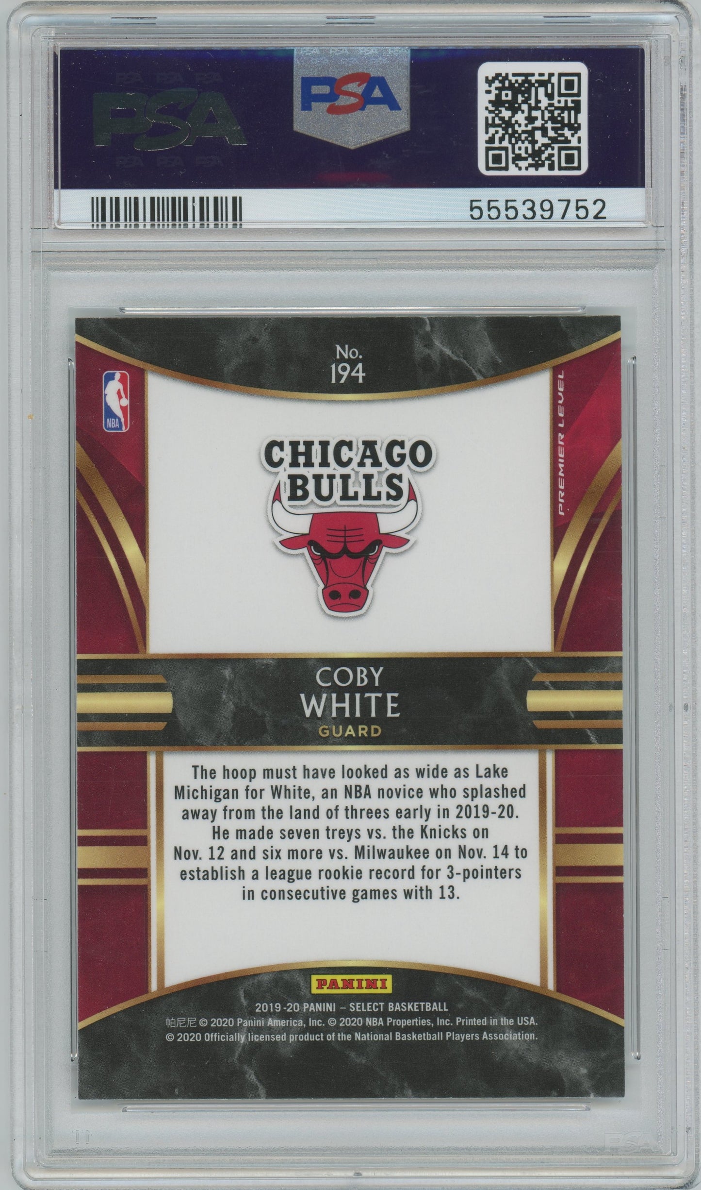 2019 Panini Select Coby White ROOKIE #194 PSA 10