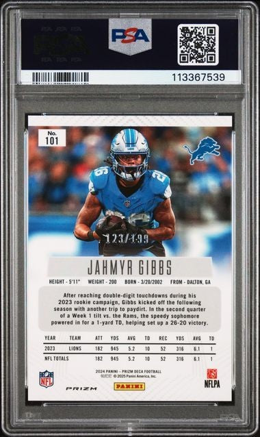 2024 Panini Prizm DECA - Jahmyr Gibbs #101 - Red /199 - PSA - RED /199